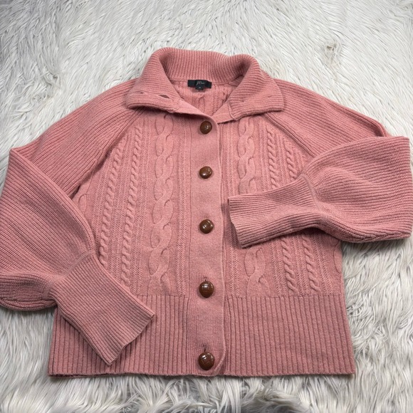 J. Crew Sweaters - J.Crew Women's M Pink Balloon Sleeve Cable Knit Cardigan Cottagecore Preppy